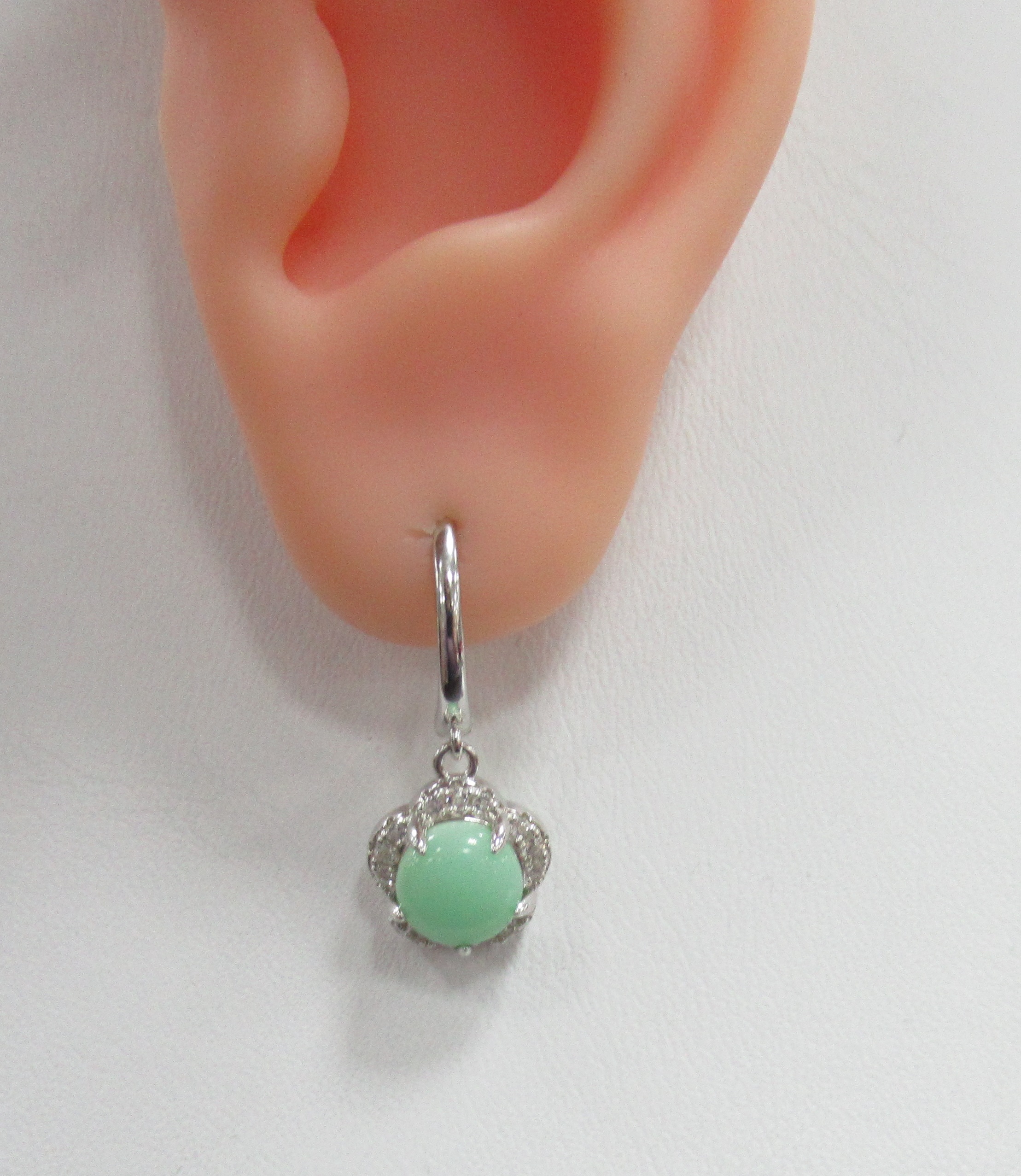 Серебряные серьги с зелеными халцедонами "Цветы"